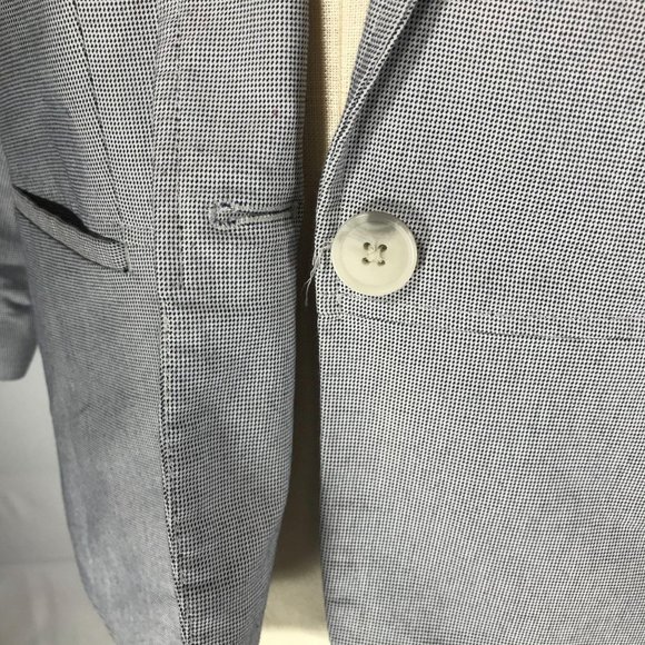 Attention Women's Size 8 Blue White Single Button Blazer Jacket 3/4 Sleeves - Picture 8 of 10